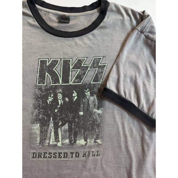 Vintage KISS USA made T-Shirt XL Gray Black Ringer Tee 1975 Dressed to Kill - Picture 1 of 10